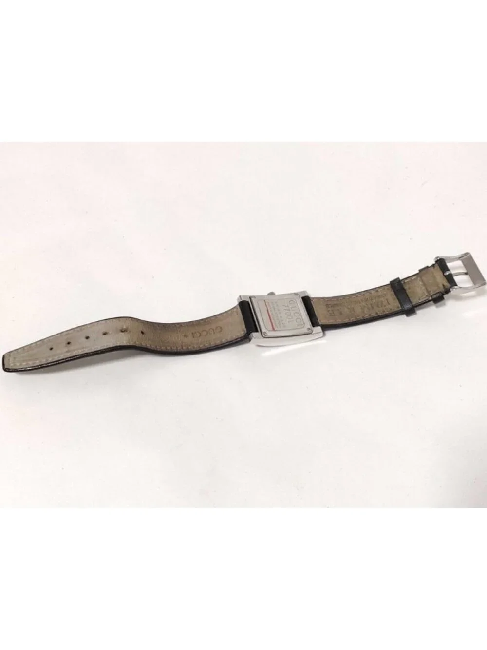 Gucci Watch Black Silver Stainless Steel Leather Analog Square